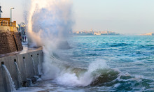Big Wave Crushing During High Tide In Saint-Malo