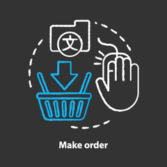 Sticker - Make order chalk concept icon. Customer service idea. Digital purchase. Online store shopping. E-commerce and merchandise. Choosing goods and services. Vector isolated chalkboard illustration