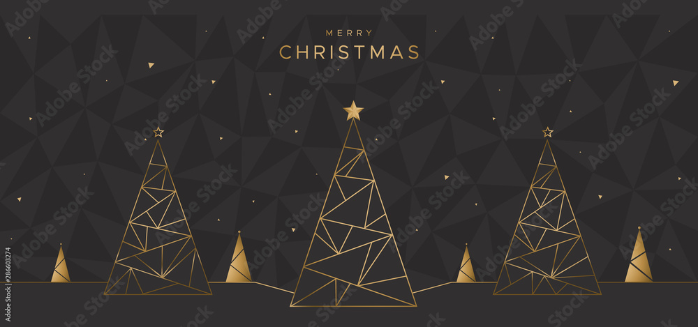 Geometric design with Christmas trees on the black polygonal background ...