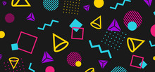 Abstract 80 Style Background With Colorful Geometric Shapes. Illustration For Hipsters Memphis Style