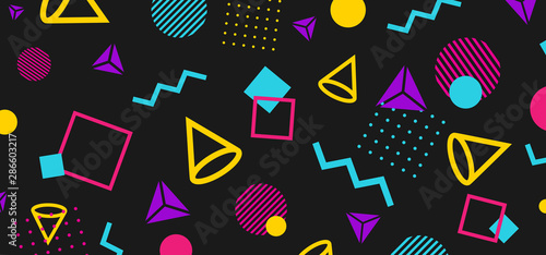 Abstract 80 style background with colorful geometric shapes Tableau sur Toile