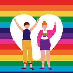 Wall Mural - Woman and man supporting lgtbiq march design