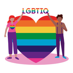 Wall Mural - Woman and man supporting lgtbiq march design