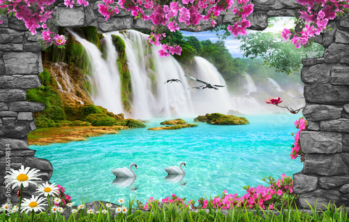 3d Nature Wallpaper And Stone Arch Waterfall Buy This