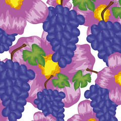 Canvas Print - fresh grapes fruits and leafs pattern background