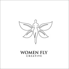 Wall Mural - Butterfly Woman with line Leaves logo design icon design inspiration