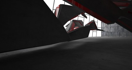  Abstract white and concrete interior. 3D illustration and rendering.