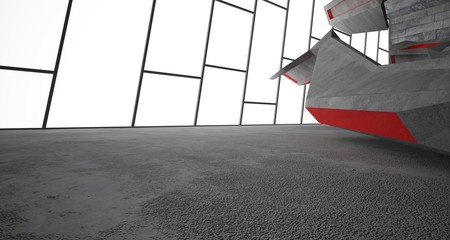  Abstract white and concrete interior. 3D illustration and rendering.
