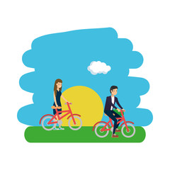 Wall Mural - Woman and man riding bike vector design