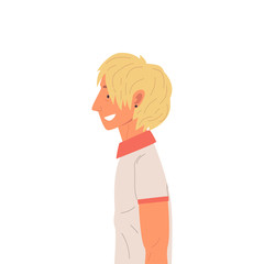 Wall Mural - Smiling Young Blond Man Side View Vector Illustration True Style