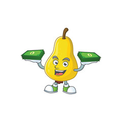 Wall Mural - With money bag yellow pear cartoon character on white background