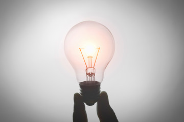 Wall Mural - hand holding light bulb isolate on white background