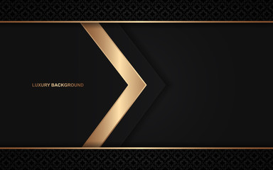 Abstract black overlapping layers background a combination with golden texture line decoration. Dark luxury and premium concept vector design template for element modern cover, banner, card