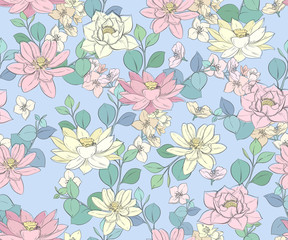 Naklejka na meble seamless pattern with lotuses and flowering branches