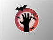 Illustration of zombie hand on Halloween night. Paper cut and craft style. vector, illustration.