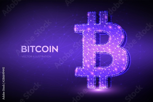 Bitcoin Low Poly Abstract Mesh Line And Point Bitcoin Sign - 