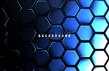 Wall Mural - abstract hexagon blue neon gradient pattern on a dark background technology style. honeycomb. vector