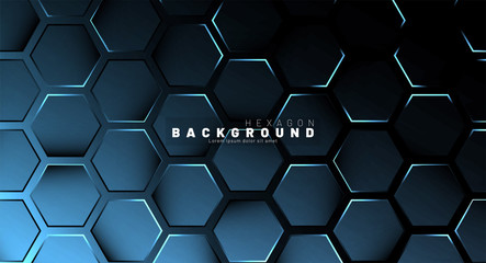 Abstract hexagon blue neon gradient pattern on a dark background technology style. Honeycomb. Vector illustration