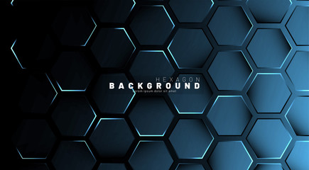 Wall Mural - abstract hexagon blue neon gradient pattern on a dark background technology style. honeycomb. vector