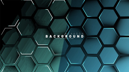 Abstract hexagon blue neon gradient pattern on a dark background technology style. Honeycomb. Vector illustration