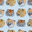Seamless pattern with the image of a tiger, cheetah and leopard