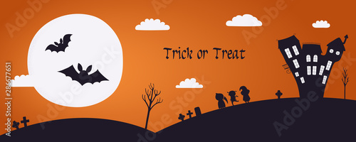 Happy Halloween banner, party invitation, background design with moon, haunte...
