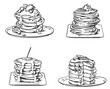 yummy pancakes with toppings, vector sketch