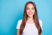 Close-up Portrait Of Her She Nice-looking Attractive Lovely Gorgeous Lovable Winsome Cheerful Cheery Straight-haired Girl Isolated Over Bright Vivid Shine Blue Background