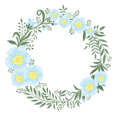 Poster - Beautiful wreath of flowers and plants on a white background.