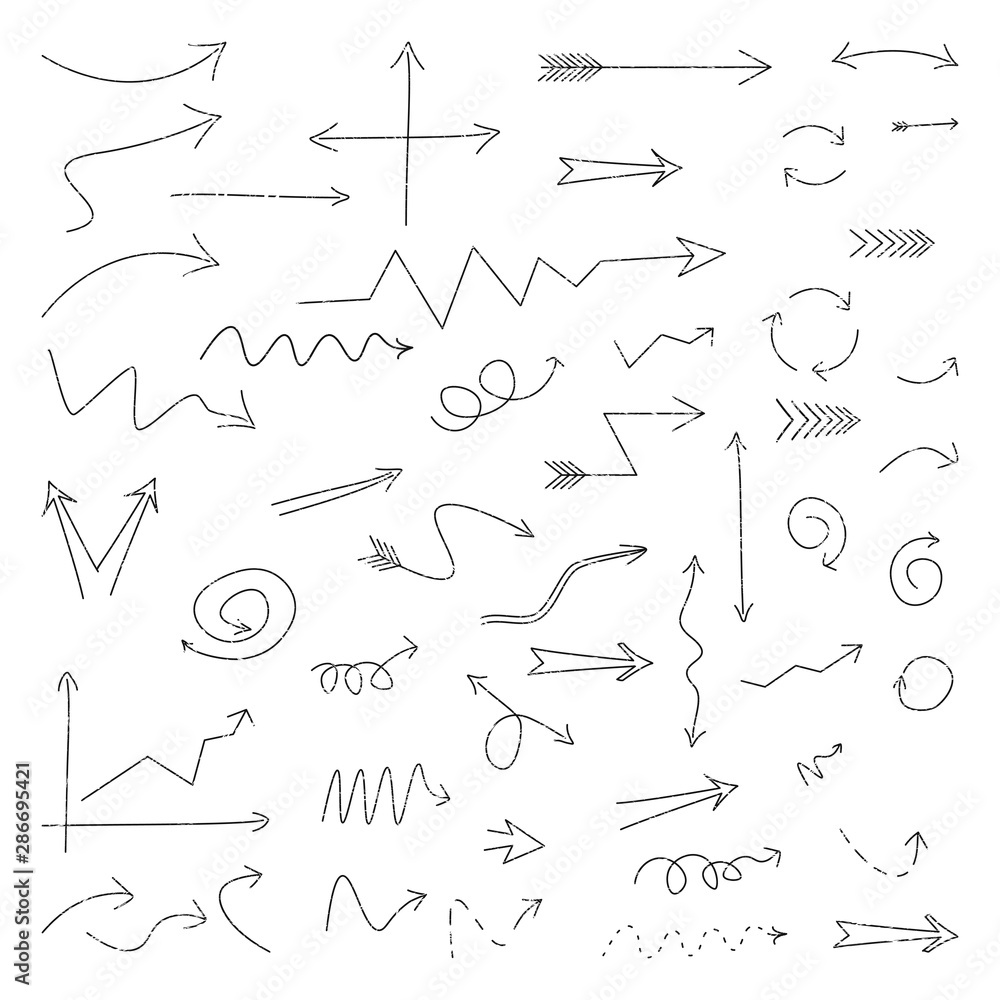 Vector set of 50 grunge arrows in black color. Isolated different ...