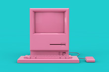 Pink Retro Personal Computer. The System Unit, Monitor, Keyboard And Mouse Mock Up Duotone. 3d Rendering