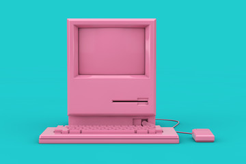 Leinwandbilder - Pink Retro Personal Computer. The System Unit, Monitor, Keyboard and Mouse Mock Up Duotone. 3d Rendering