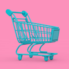 Aufkleber - Blue Shopping Cart Trolley Mock Up Duotone. 3d Rendering