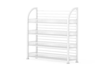 Poster - White Long Empty Showcase Displays with Retail Shelves. 3d Rendering