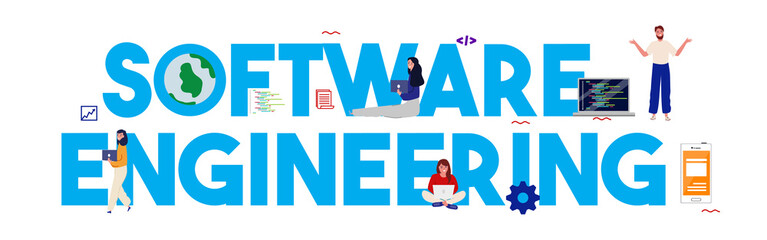 Software engineer programming code software developer. Computer script programmer. Vector illustration
