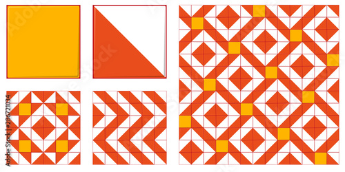 Seamless editable ceramic tile. Geometric compositions. Soft colors.