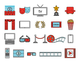 Wall Mural - bundle of cinema entertainment set icons