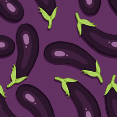 Wall Mural - Vector Seamless Pattern of Cartoon Eggplant