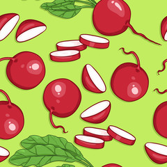 Wall Mural - Vector Seamless Pattern of Cartoon Radish