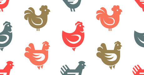 Seamless pattern with Hen, chicken logo. isolated on white background