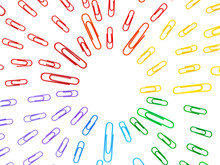 Radial Background Of Paperclips In Rainbow Colors