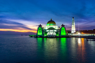 Wall Mural - Malacca Straits Mosque ( Masjid Selat Melaka), It is a mosque located on the man-made Malacca Island near Malacca Town, Malaysia