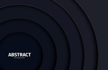 Wall Mural - Papercut abstract circle black shape background. Layered backdrop with dark grey round form paper and shadow. Horizontal vector wallpaper for creative advertising, poster or brochure in a trendy style