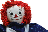 Old Time Rag Doll on white background, Ghost mystic doll. Scary horror doll