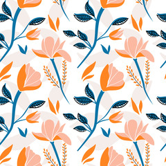 Seamless floral pattern. Modern pattern with flowers for textile, wrapping paper or background. Flat vector illustration