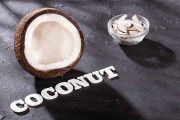 Poster - Grated coconut - Cocos nucifera. Text space