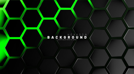 Wall Mural - abstract black hexagon pattern on green neon background technology style. honeycomb. vector illustra