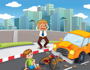 Wall Mural - Accident scene with car crash on the road