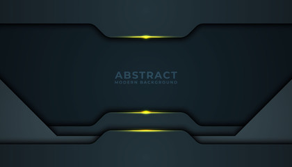 Dark abstract background with black overlap layers. Texture with golden effect element decoration. Luxury design concept.