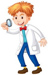 Wall Mural - scientist holding magnifying glass in hand